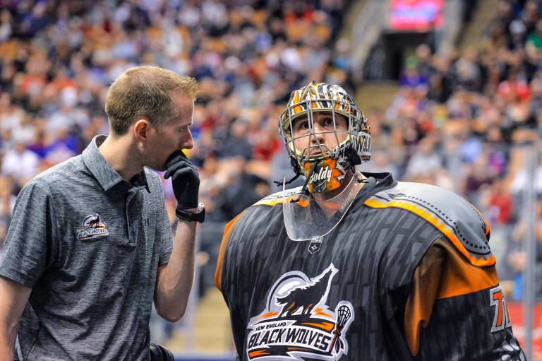 TORONTO, ON - MAR 11, 2018: National Lacrosse League game between the Toronto Rock and the New England Blackwolves, (Photo by Ryan McCullough / NLL) Aaron Bold goaltender