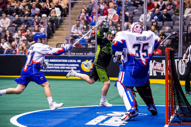 TORONTO, ON - DEC 16, 2017: National Lacrosse League game between the Toronto Rock and the Saskatchewan Rush, (Photo by Ryan McCullough / NLL)