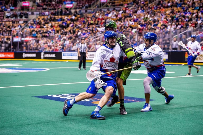 TORONTO, ON - DEC 16, 2017: National Lacrosse League game between the Toronto Rock and the Saskatchewan Rush, (Photo by Ryan McCullough / NLL)