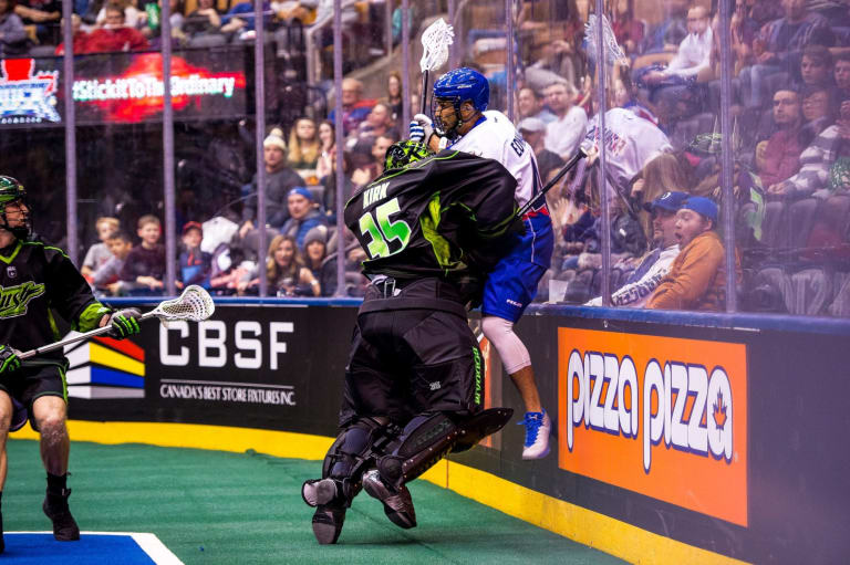 TORONTO, ON - DEC 16, 2017: National Lacrosse League game between the Toronto Rock and the Saskatchewan Rush, (Photo by Ryan McCullough / NLL)