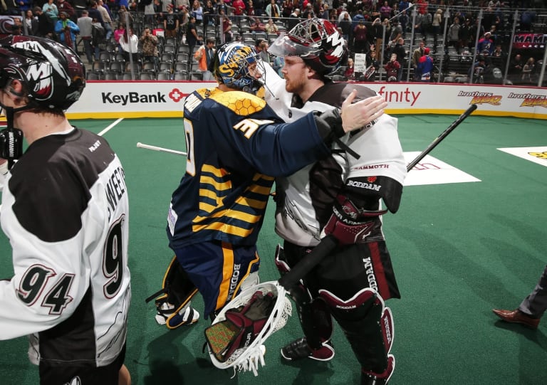 NLL Goalies Mike Poulin (L) and Dillon Ward (R). Photo: Jack Dempsey