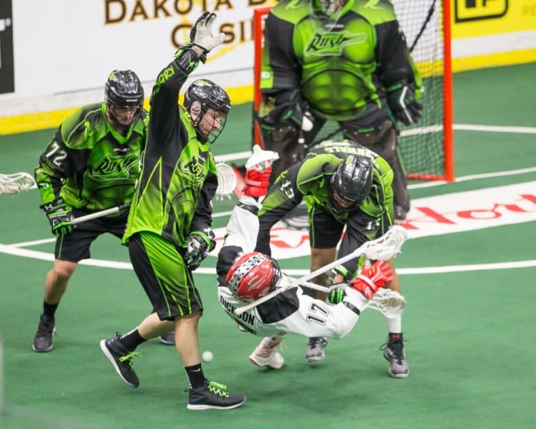 Calgary Roughnecks at Saskatchewan Rush NLL Media Poll 2017 Photo: Josh Schaefer