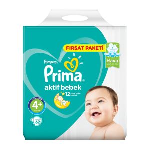 Prima Aktif Bebek Bezi Fırsat Paketi 62'li 4+Beden