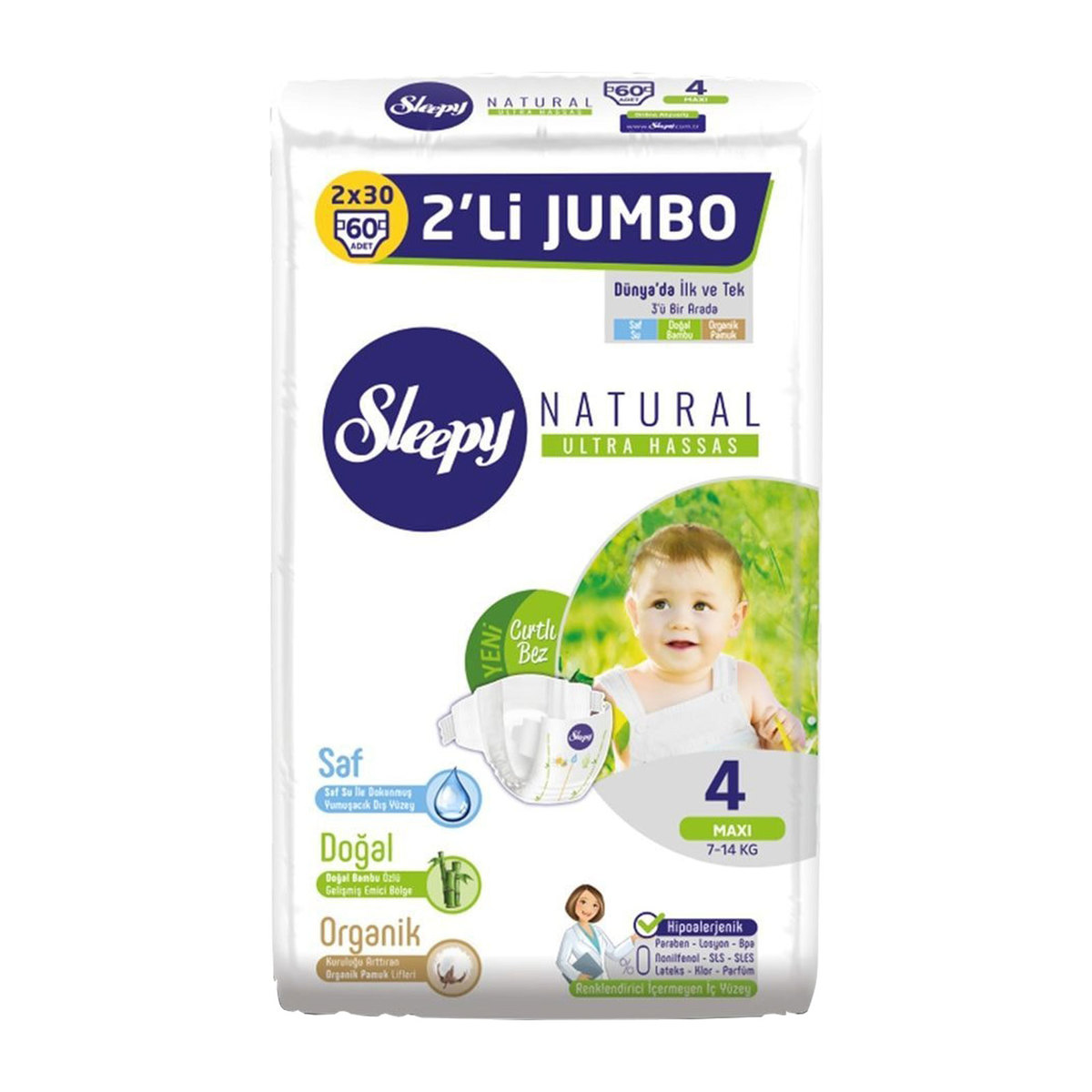Sleepy Jumbo 2'li Bebek Bezi Maxi 60'lı 4 Beden
