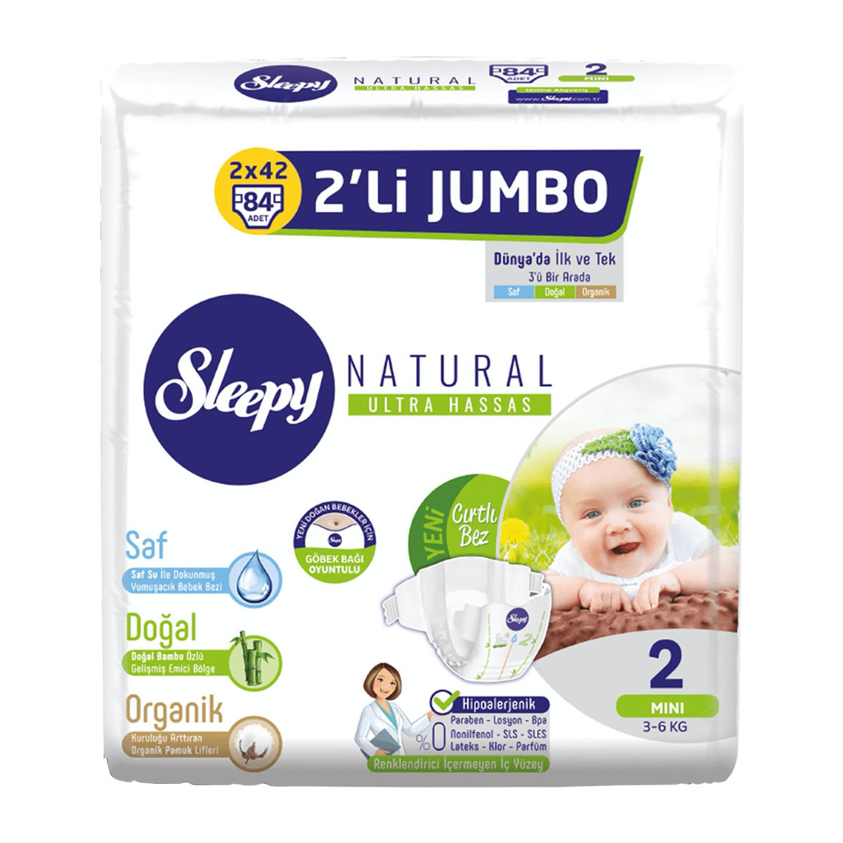 Sleepy Mini Jumbo 2'li Bebek Bezi 84'lü 2 Beden