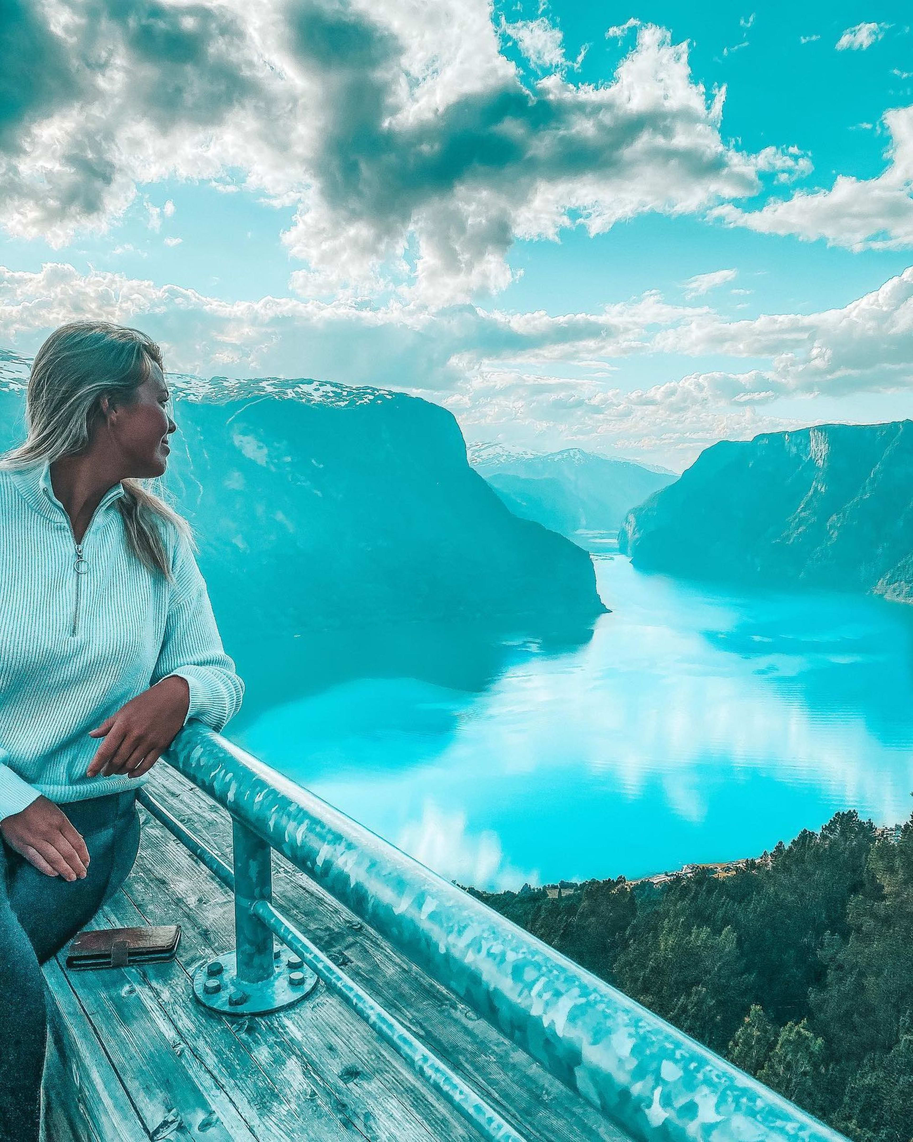 Beautiful view of the stunning Aurlandsfjord from Stegastein Viewpoint in Aurland