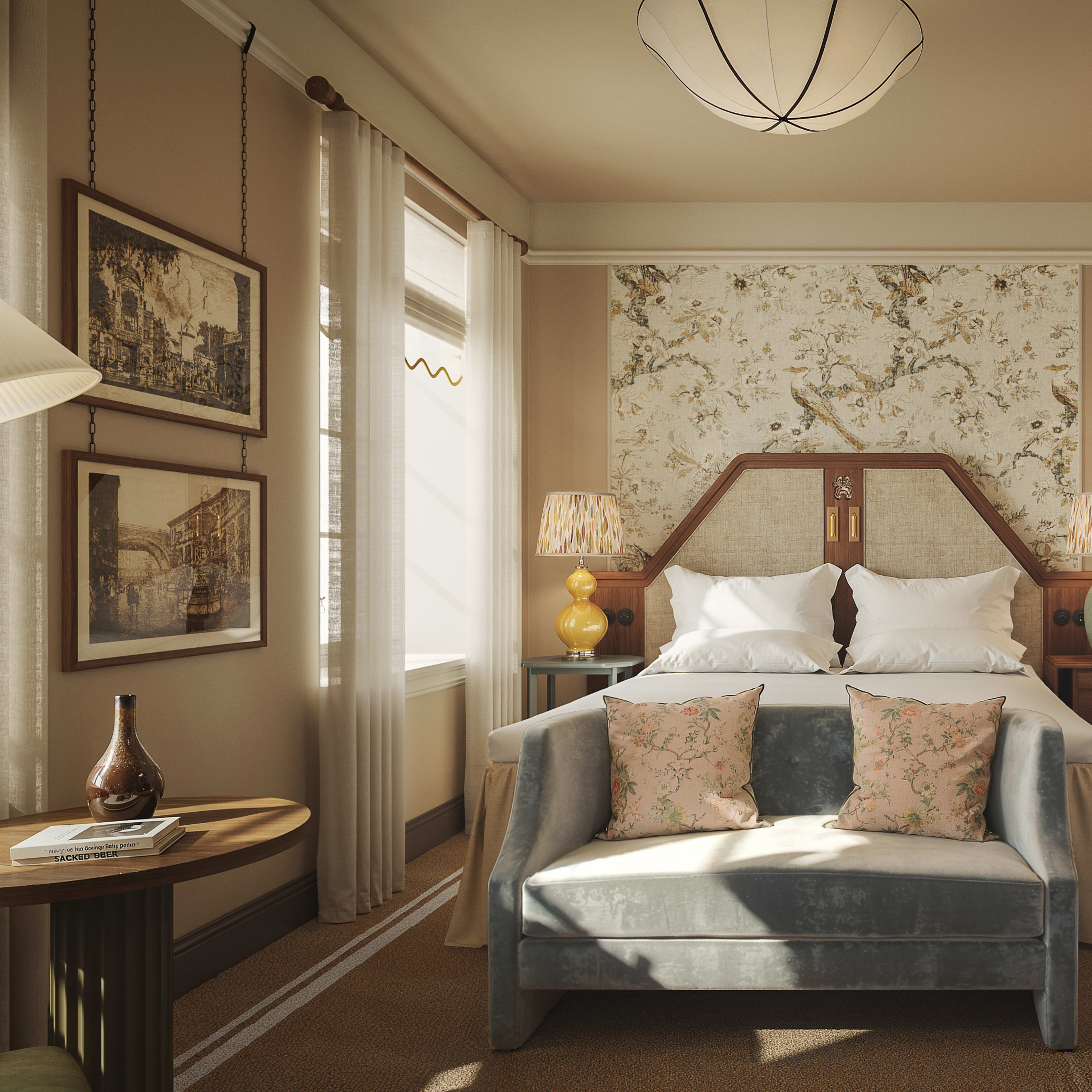 Classic Superior room at Savoy 1918 Oslo – double bed, stylish beige and white interiors with seating area.