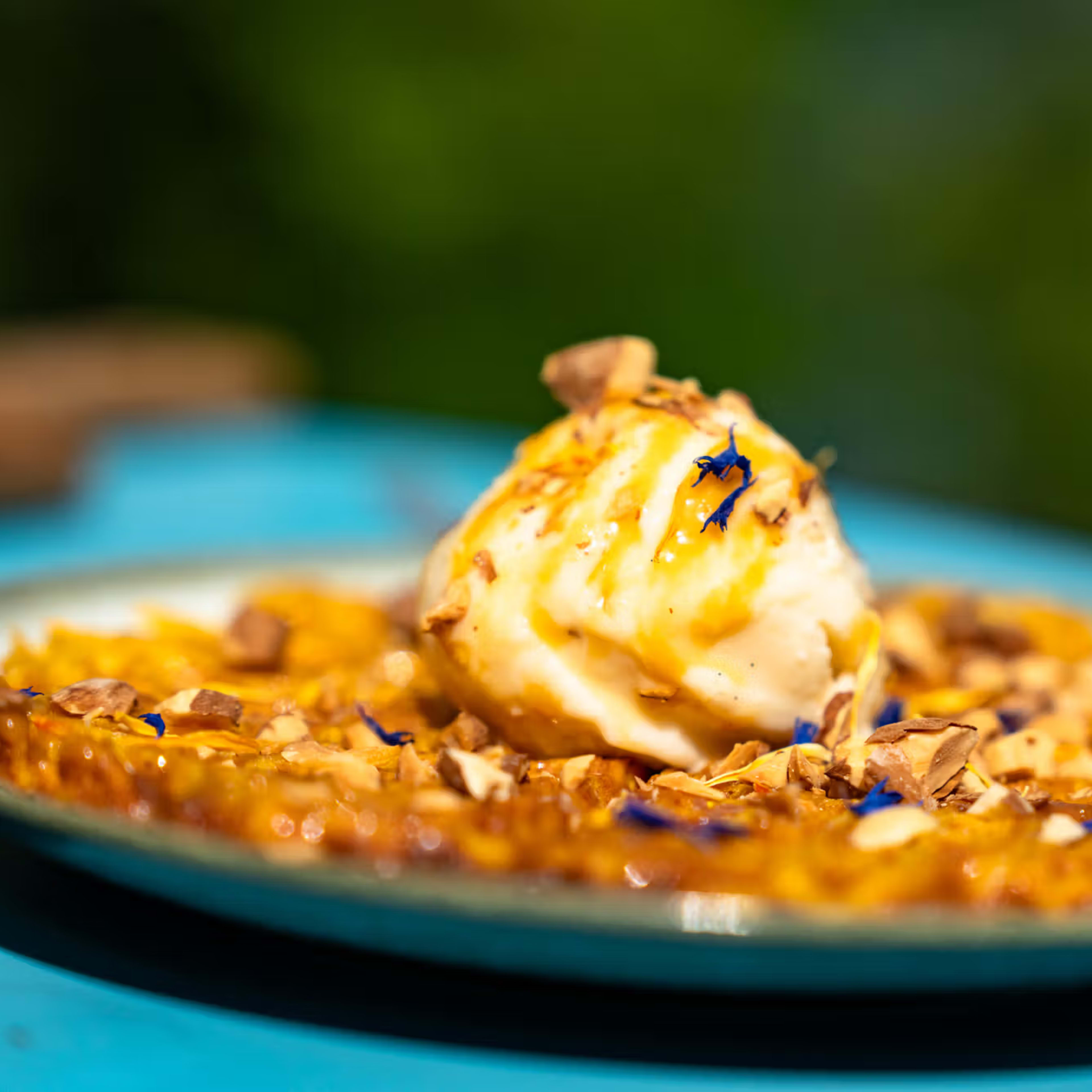 Traditional Norwegian dessert served at Flåm fjord farm