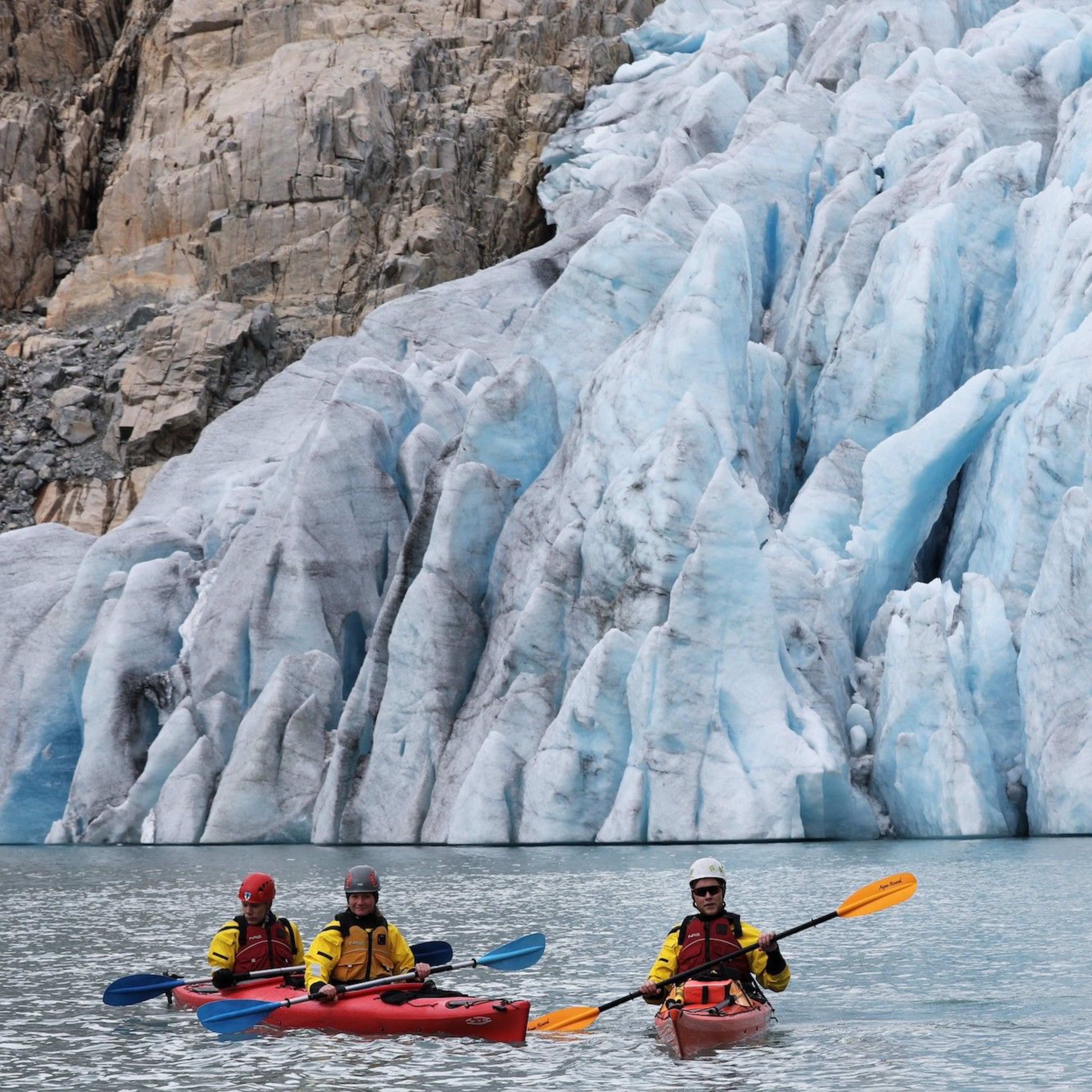 Glacier kayak trip at Folgefonna glacier a beautiful summer day