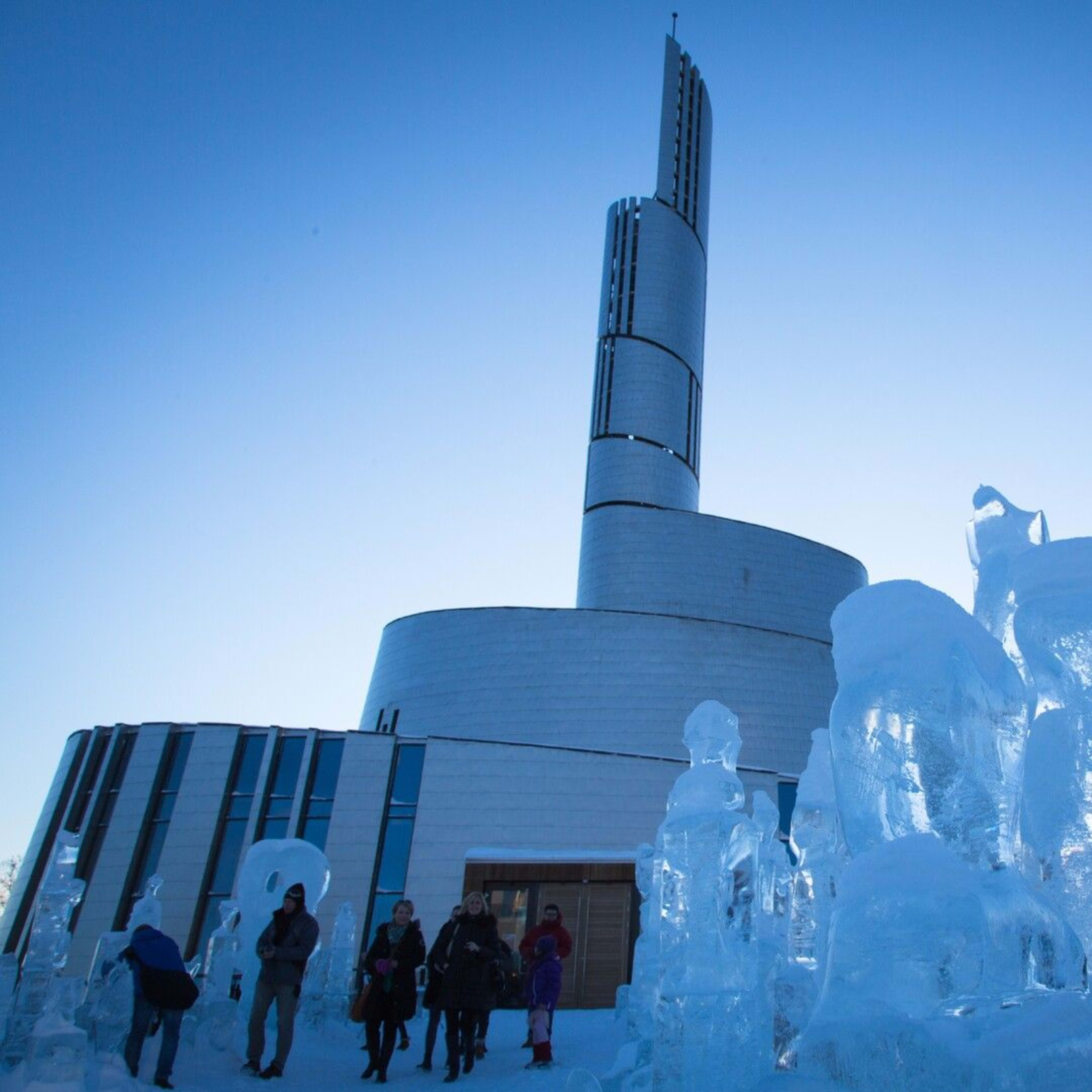 The ice sculptures outside Cathedral of The Northern Lights in Alta is a unique landmark in the arctic landscape.