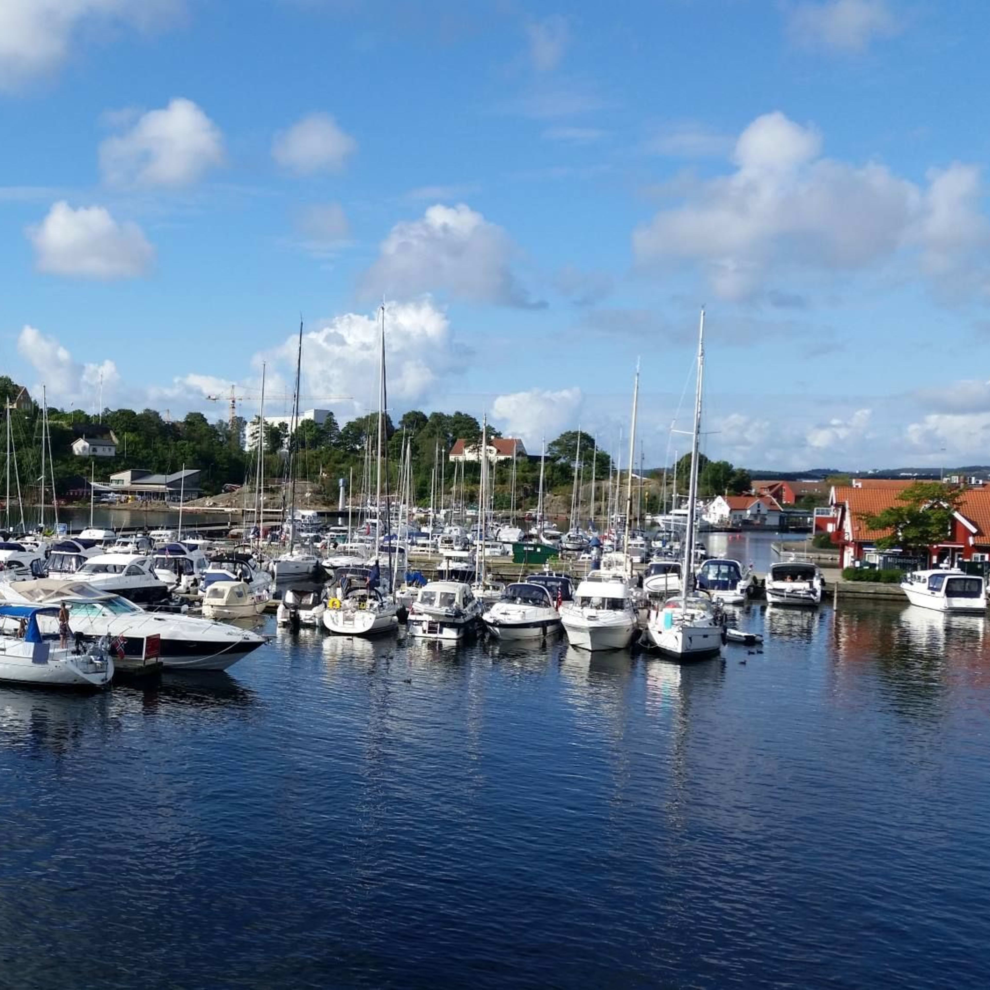The marina in Kristiansand includes a varied selection of boats.of