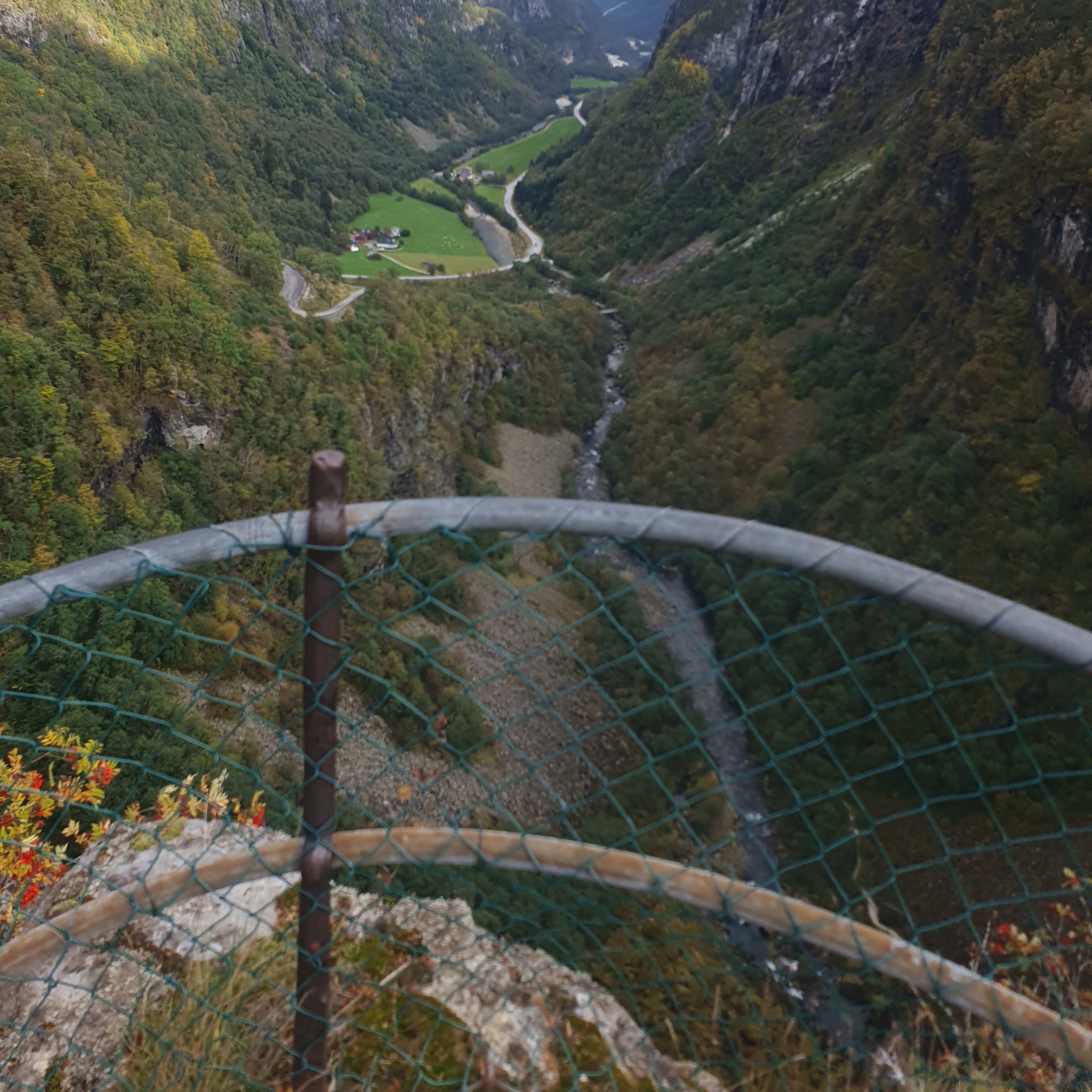 Panoramic view of Nærøydalen from Stalheim, with high mountains and green forest in a UNESCO landscape