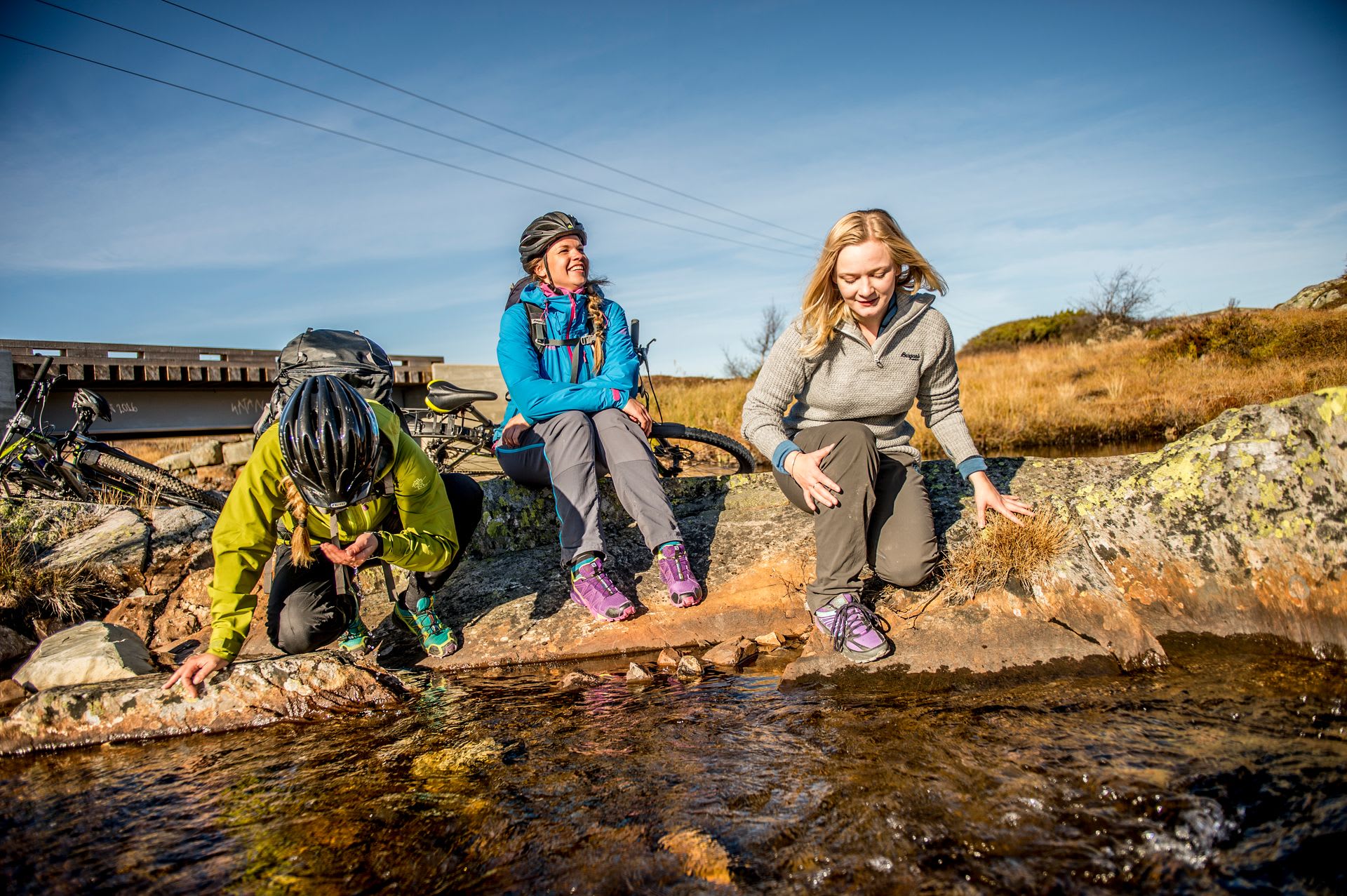 Bikers having a break on the Hardangervidda National Park  a beautiful autumn day..