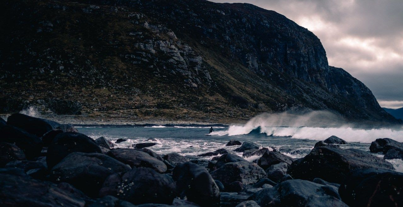 Surfing the crashing waves in Lofoten is a fantastic experience