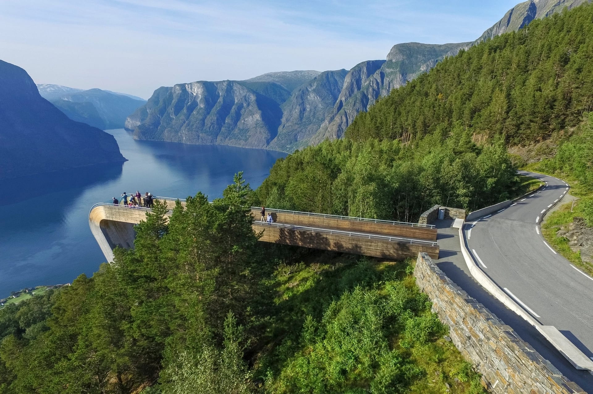 Stegastein viewing platform suspended over Aurlandsfjord valley