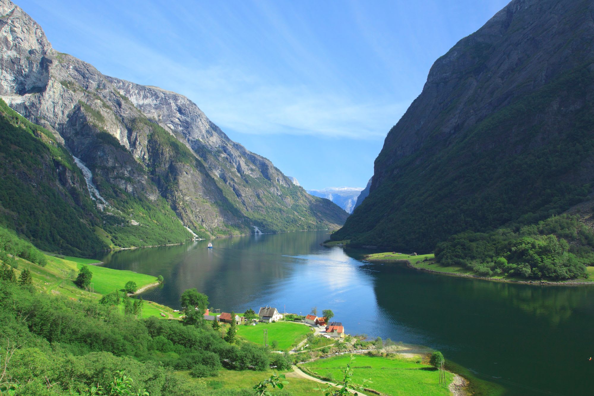 Beautiful UNESCO fjord landscape on the fjord cruise on the Nærøyfjord