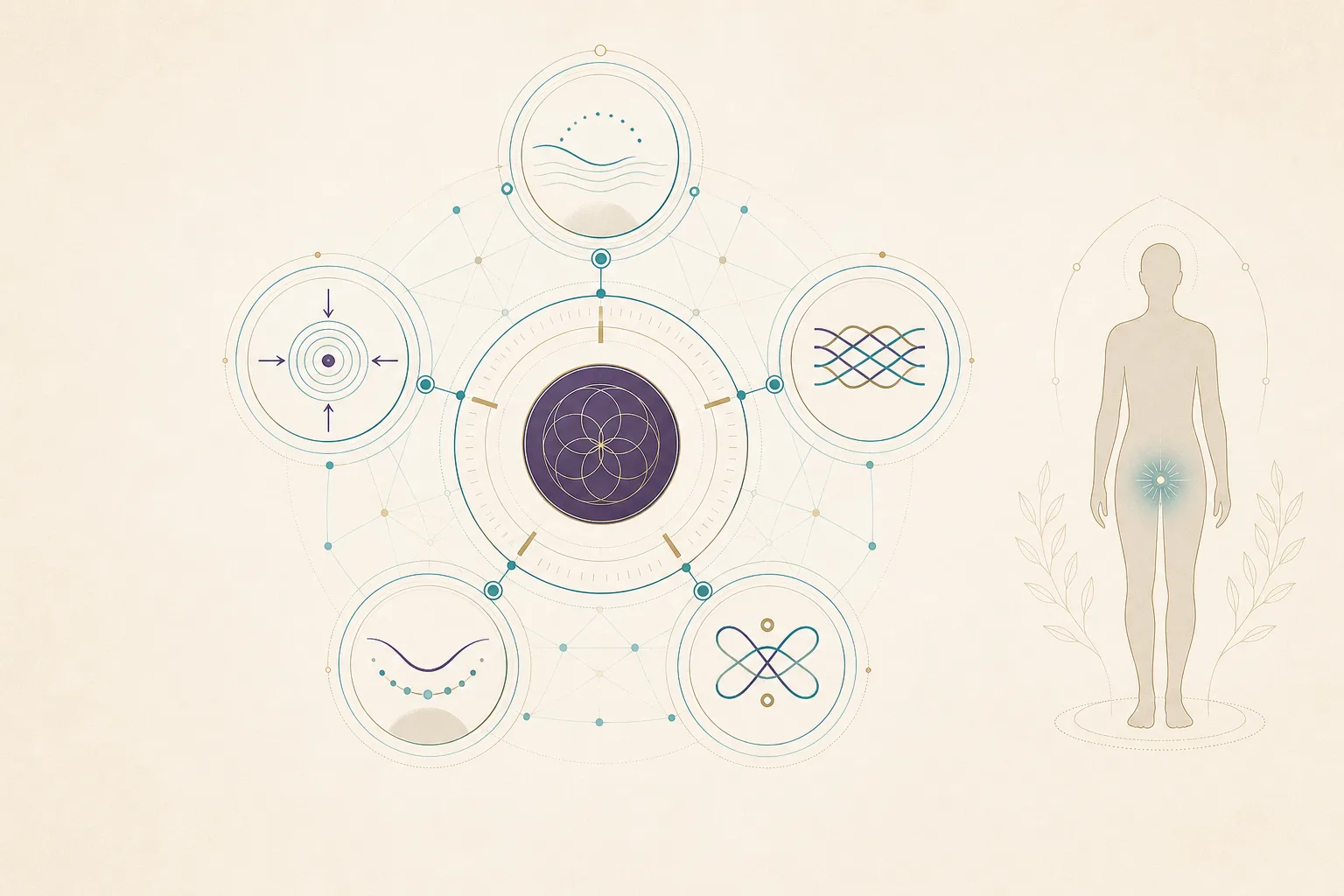 Five connected controls illustrate pelvic floor muscle tone, strength, relaxation and coordination centered on adaptability.