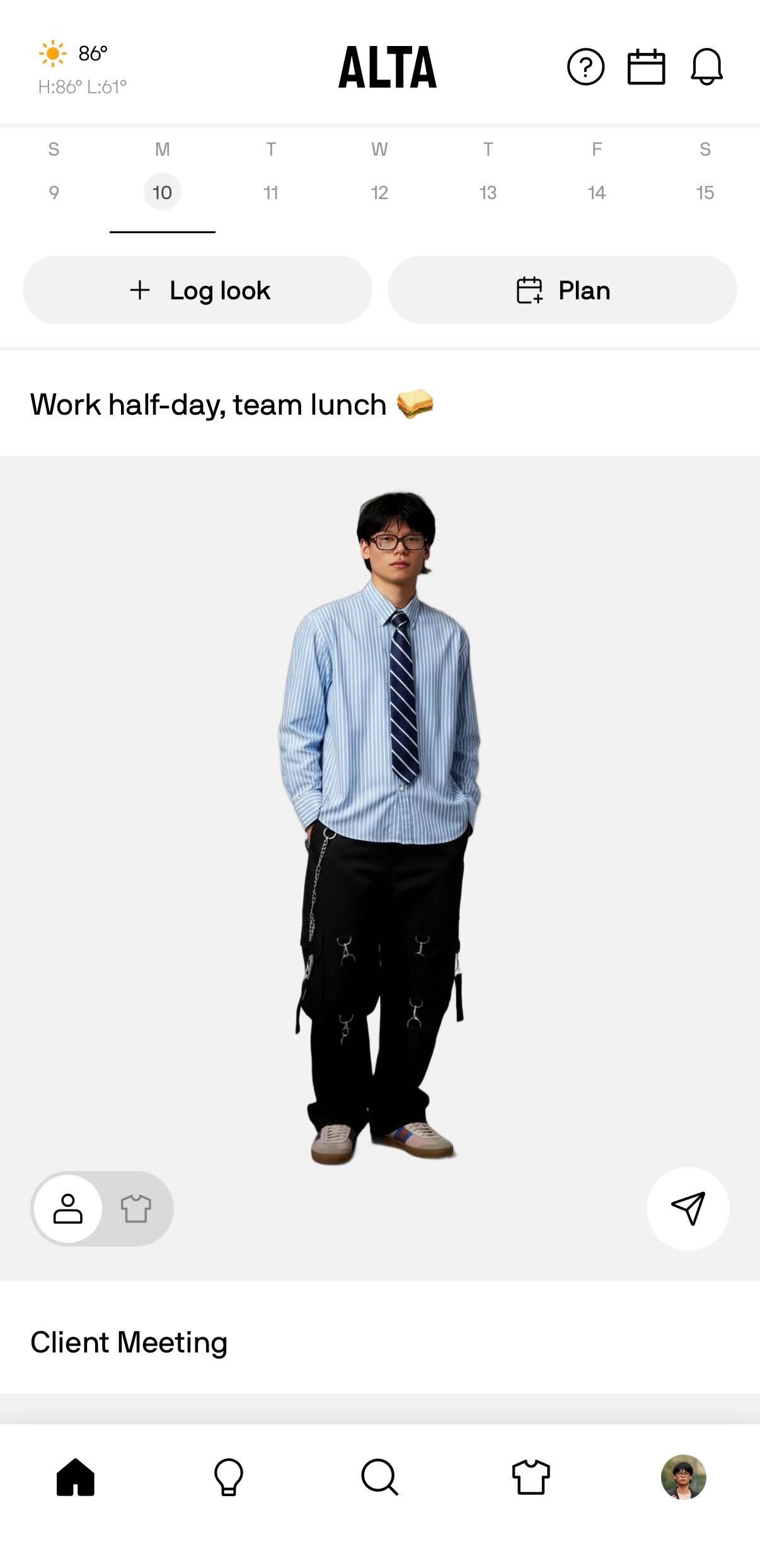 Alta home page showing menswear outfit suggestions