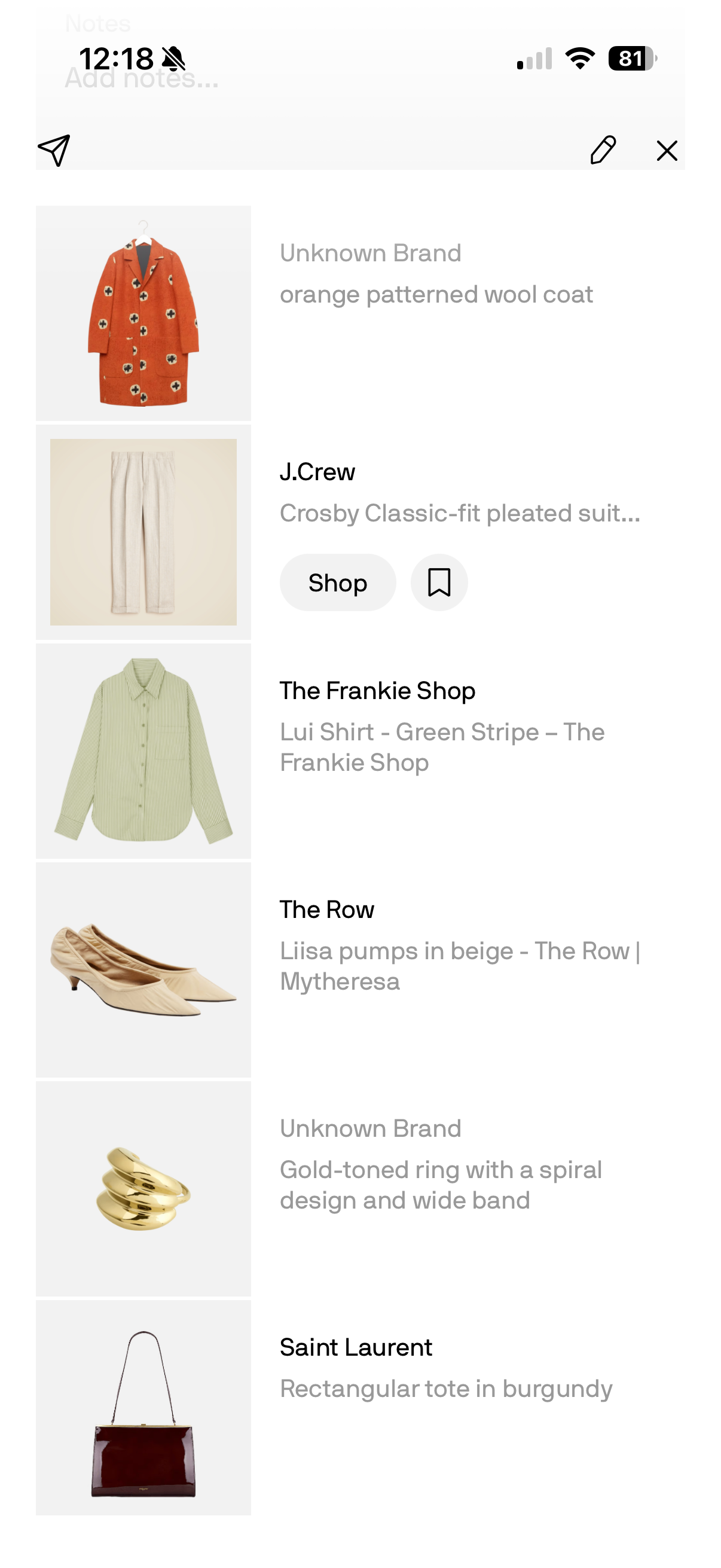Item details of the shopping recommendation
