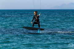 Kitesurfing with a Cabrinha Double Agent foil board at Aliki beach, Limnos