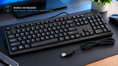 Product Name: Premium Wired Keyboard Description: A reliable, full-size wired keyboard designed for everyday computing, office work, education, business, and home use. It features a professional black finish, comfortable full-size key layout, dedicated numeric keypad, and a dependable USB connection that provides a direct connection to your computer without requiring batteries or wireless pairing.