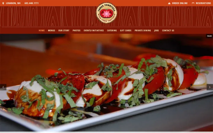 Restaurant website thumbnail of Three Tomatoes