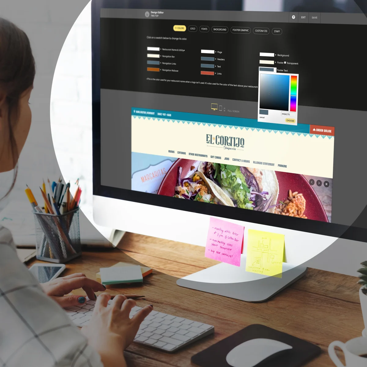 web designer selecting colors for a restaurants website