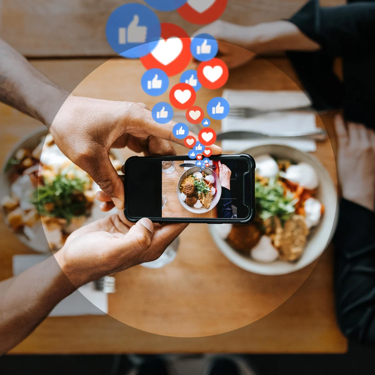 taking a picture of a plate of food on a smartphone