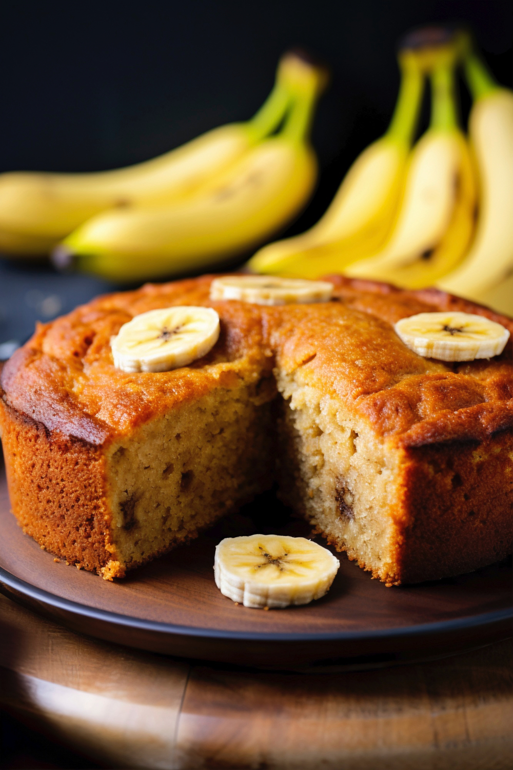 Moist banana bread loaf on a cutting board