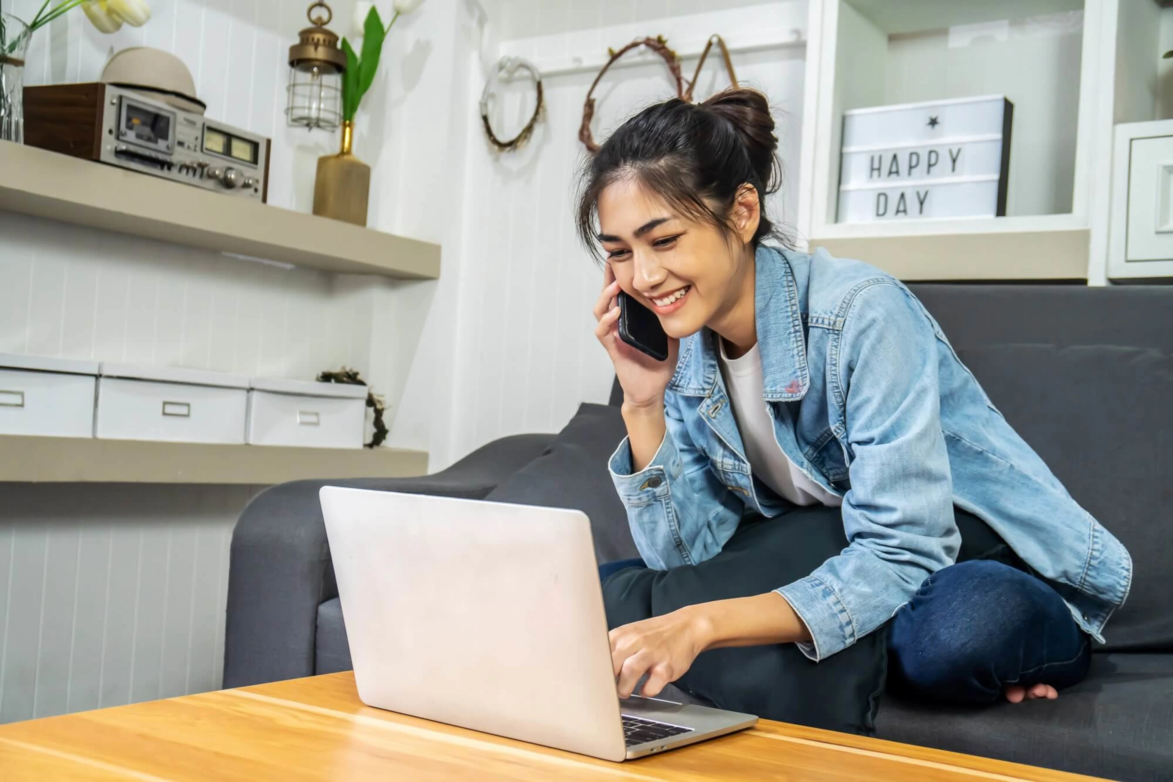 A woman on the phone negotiating with the letting agent and landlord.