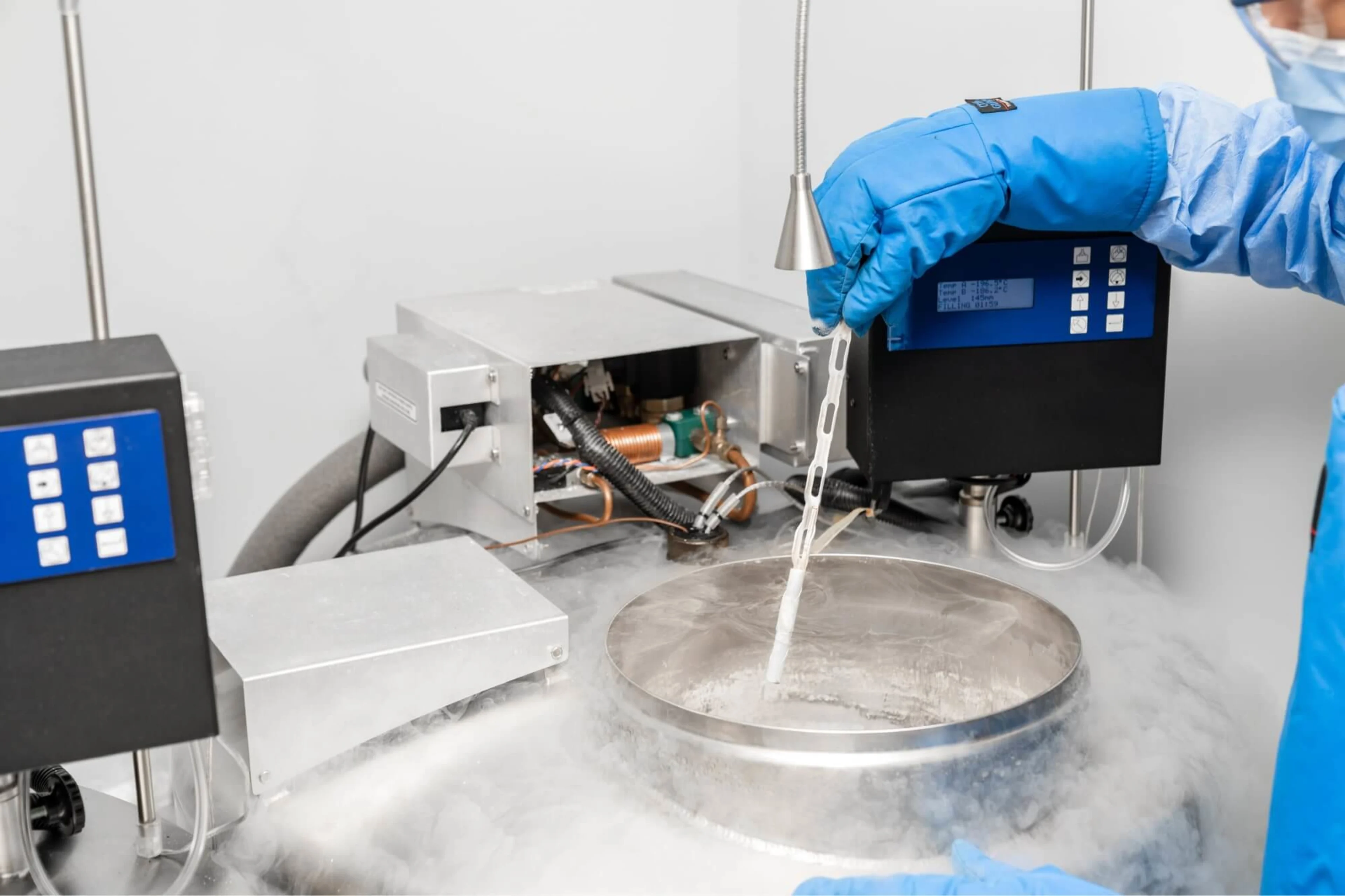 A liquid nitrogen bank containing sperm and egg samples