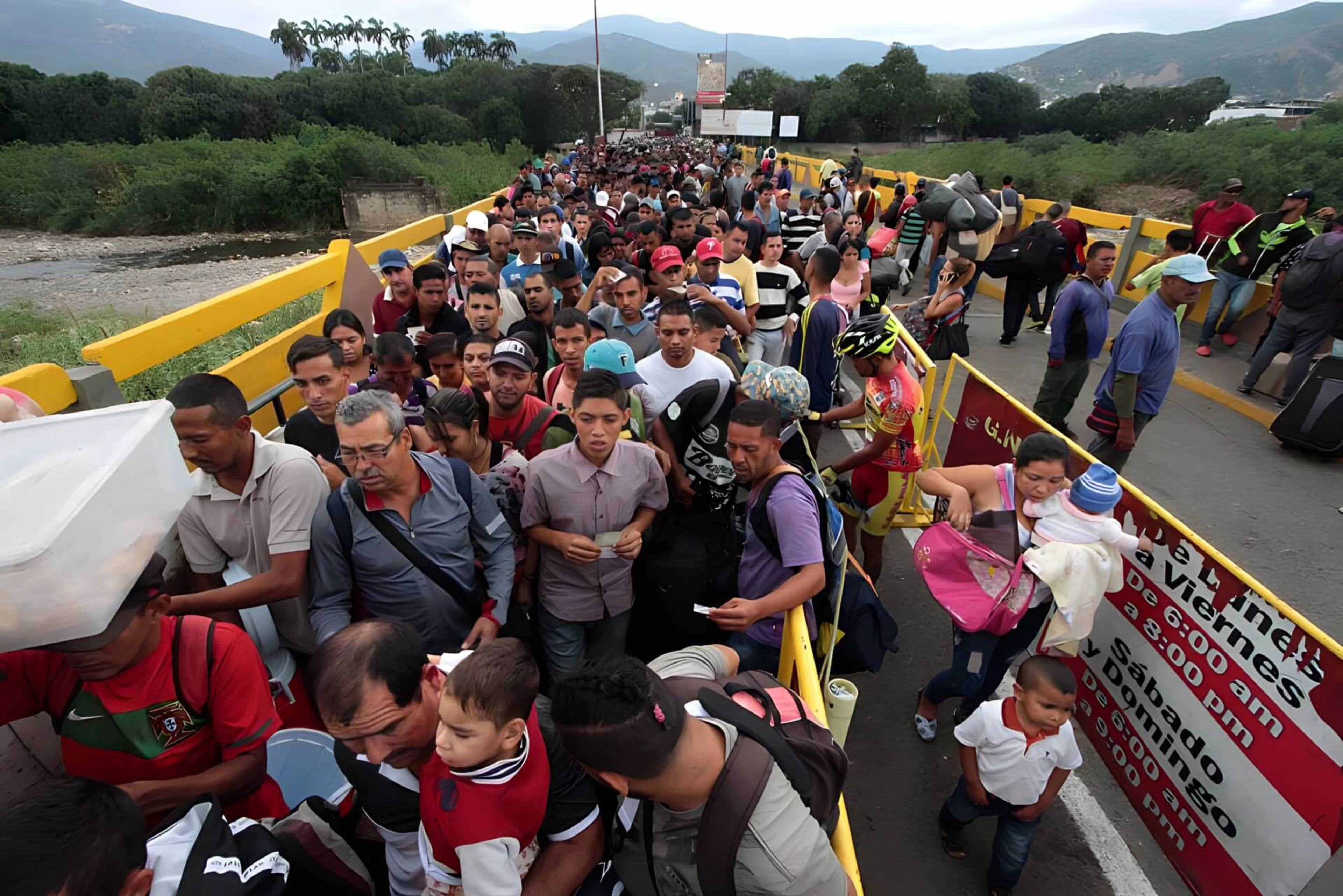 On February 10, 2018, Venezuelan nationals made their way across the Simon Bolivar international bridge, which connects San Antonio del Tachira in Venezuela to the Norte de Santander province of Colombia. Despite being an oil-rich nation that was once among the wealthiest in Latin America, Venezuela's economic downfall has resulted in the largest migration crisis in the Americas.