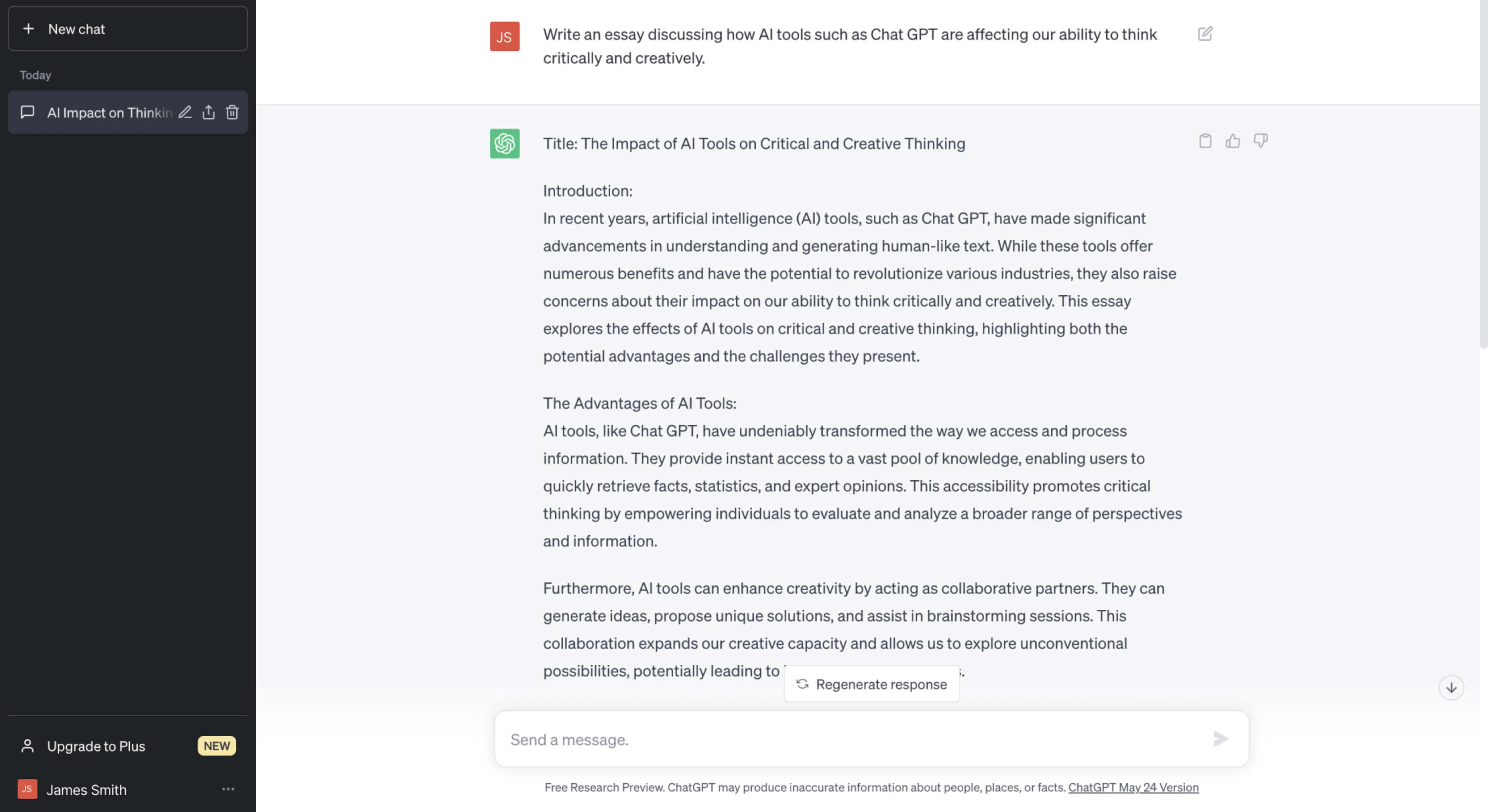 A screenshot of OpenAI's Chat-GPT being used to write an essay