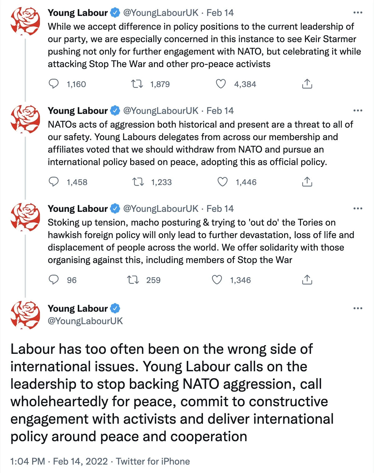 A series of Tweets from Young Labour