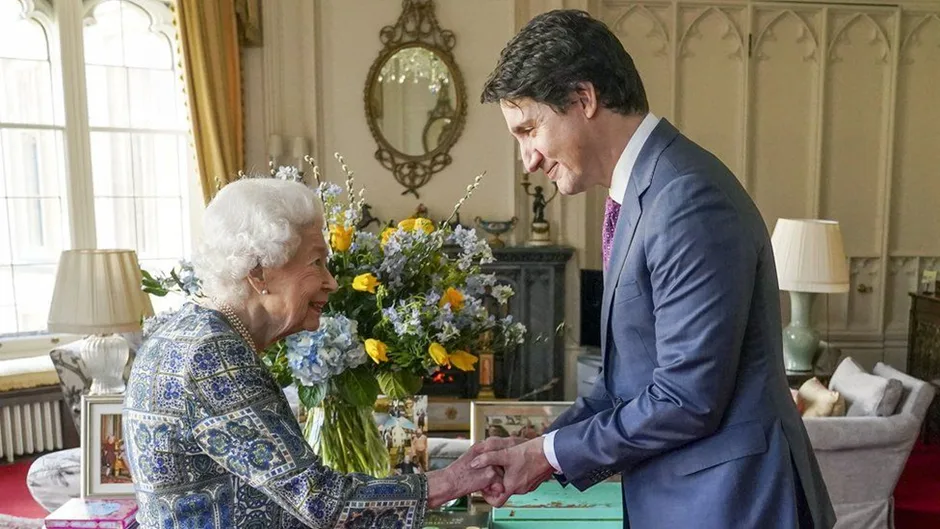 Queen Elizabeth II greets Canadian PM Justin Trudeau