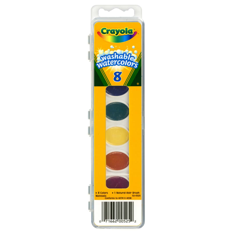 Crayola Washable Pan Watercolor Paint 8 Color Set With Brush