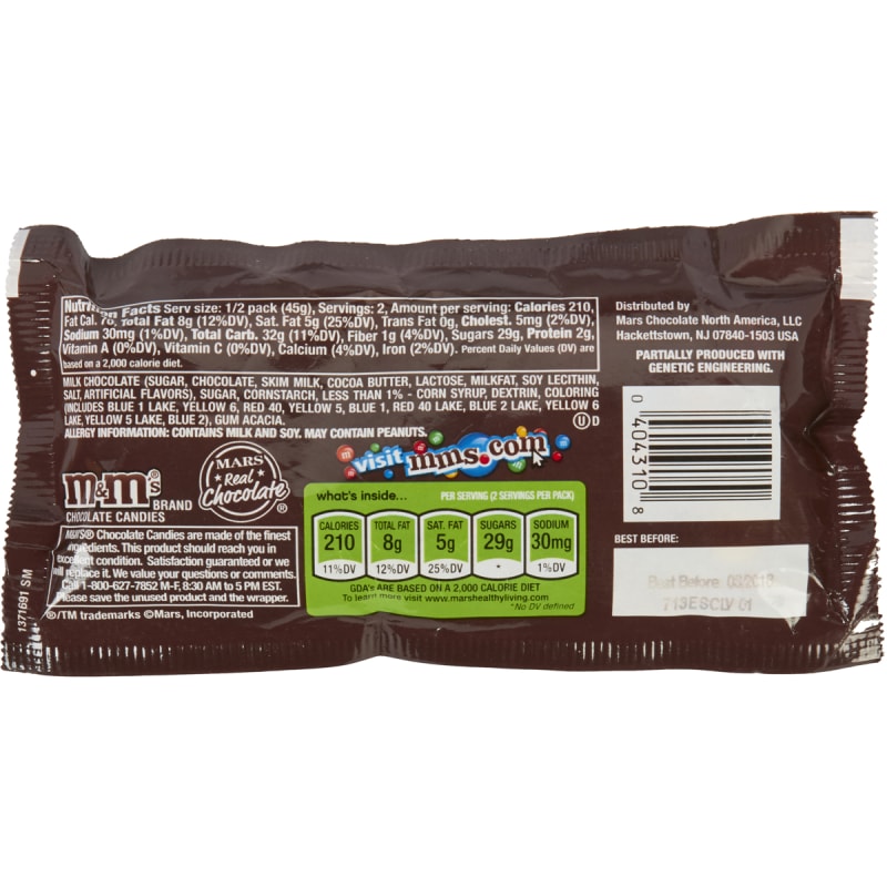 M&M'S Milk Chocolate Candy Sharing Size 3.14 oz. Pouch, 24/Box