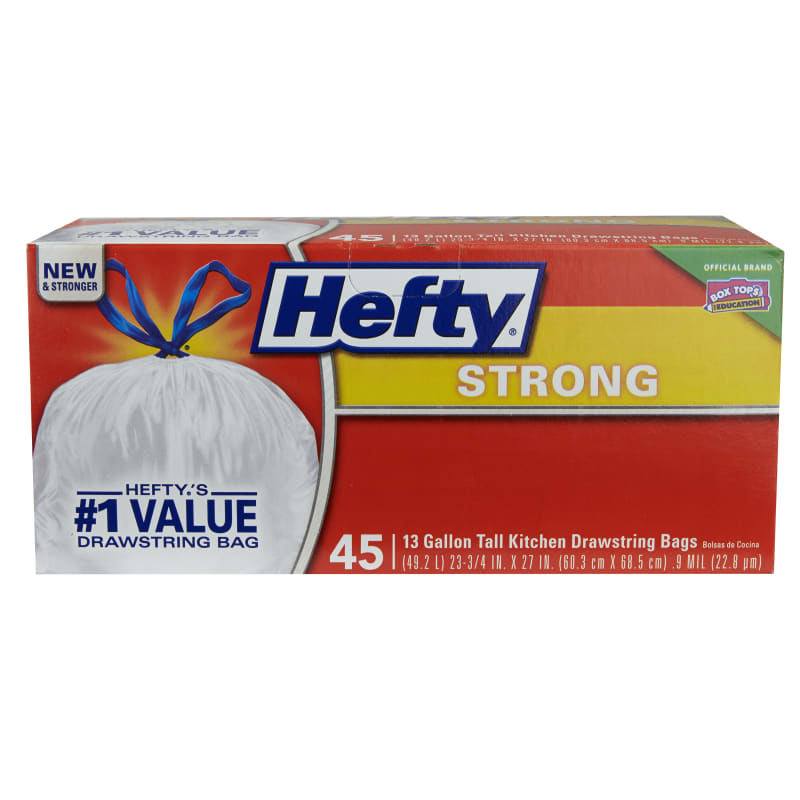 Hefty Strong Tall Kitchen Trash Bags, Unscented, 13 Gallon, 90