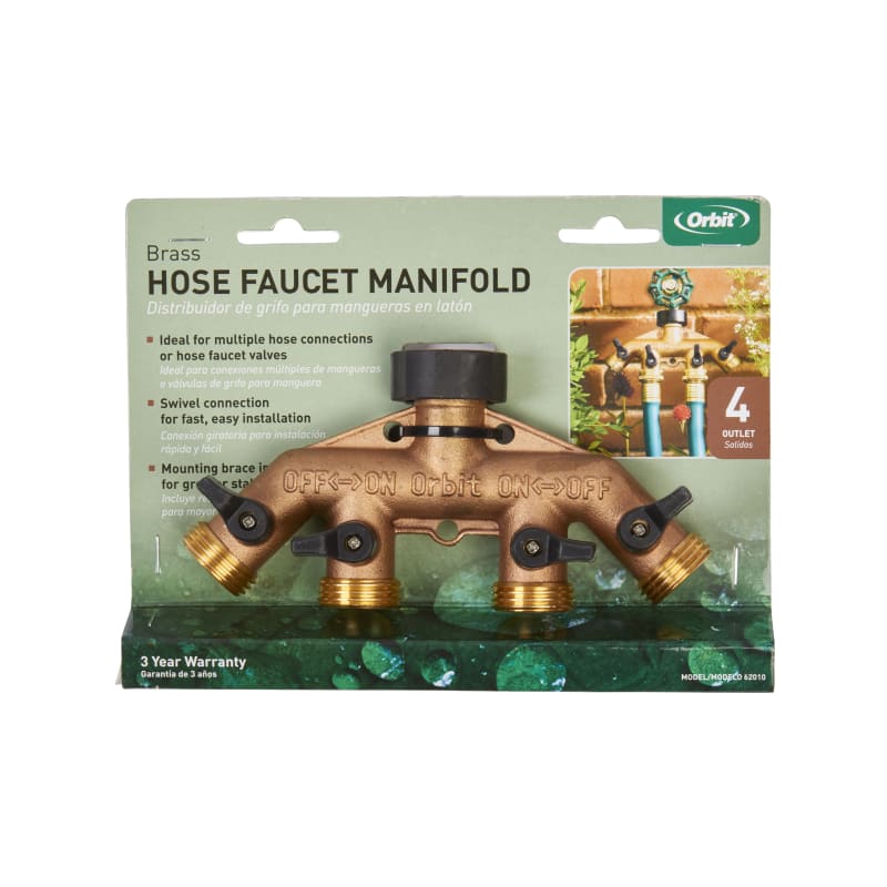 Wall-mounted Hose Reel 4-way Brass Hose Manifold 3/4 Garden Hose