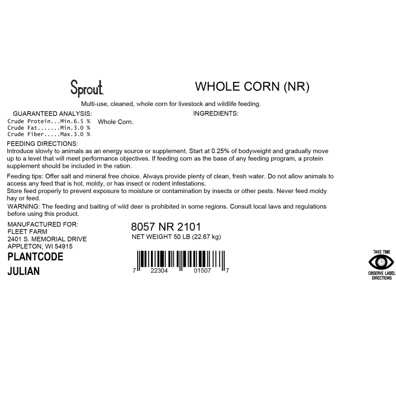 Whole Corn Poultry & Livestock Feed 50 lbs by Sprout at Fleet Farm