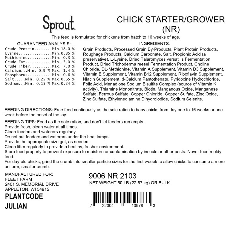Chick Starter-Grower Crumble Poultry Feed - 50 lb by Sprout at
