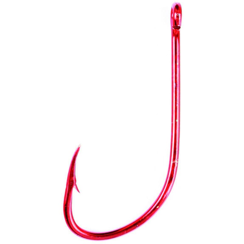 Eagle Claw Plain Shank Offset Hook, Red, Size: 2