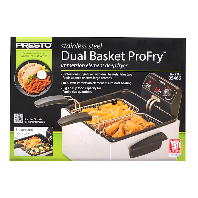 Presto 05466 Stainless Steel Dual Basket Pro Fry Immersion Element Deep  Fryer