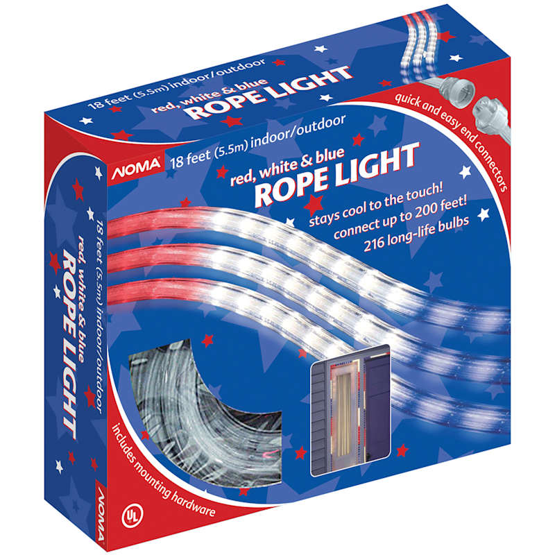 Red white and blue rope lights top
