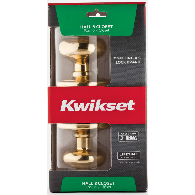 Kwikset Juno Hall/Closet Door Knob Polished Brass by Kwikset at Fleet Farm