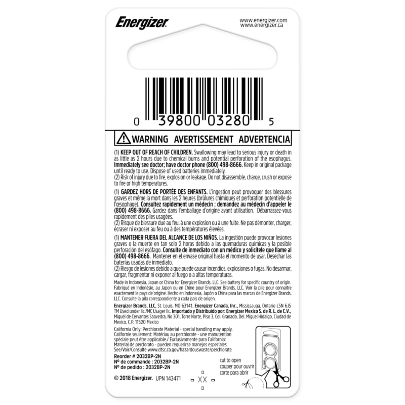 Energizer CR 2032 Battery for Vacuum & Leak Detectors