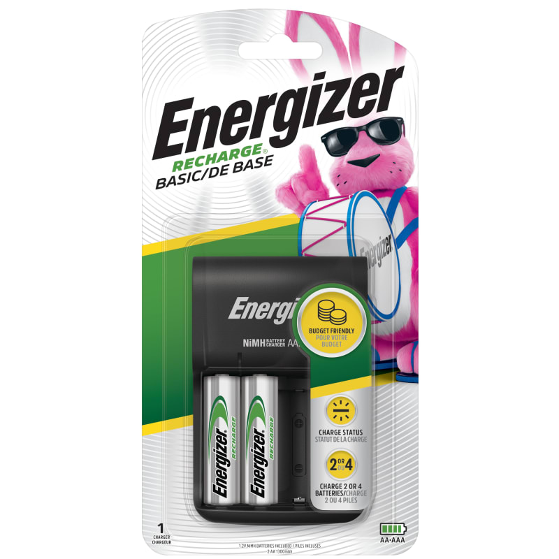 Energizer Rechargeable AA and AAA Battery Charger Includes 4 AA NiMH  1300mAh Rechargeable Batteries with Battery Case 