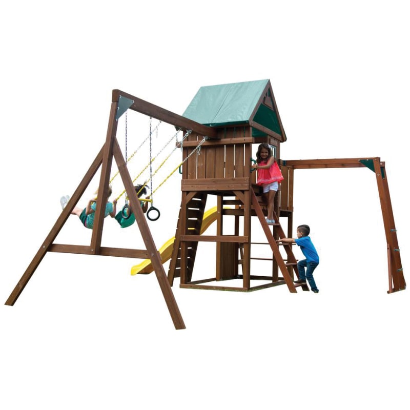 2 swings and slide set top