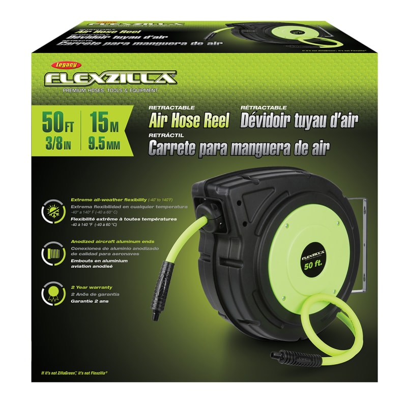 Flexzilla Enclosed Plastic Retractable Air Hose Reel, 3/8 x 50