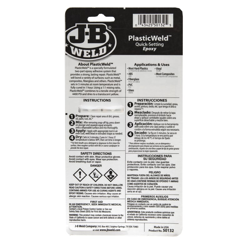 J-B WELDX Plastic Weld White Epoxy Adhesive at